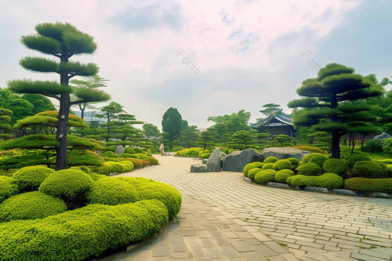 天空下的园林绿化在花园里的绿色风光实拍摄影图,高清,摄影图,摄影图片,图片大全,摄影图免费下载